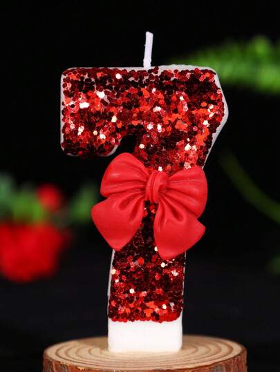 1pc Flashing Red Bow Tie Number Candle, 0-9 Digit Combination Anniversary Birthday Cake Party Decor, Photography Date Atmosphere Arrangement Birthday Cake Candle, New Year Cake Candle, Queen's Birthday Candle, Party Candle Decor Suitable For Holiday Gatherings, Birthday Parties, Birthday Cake Decorations
