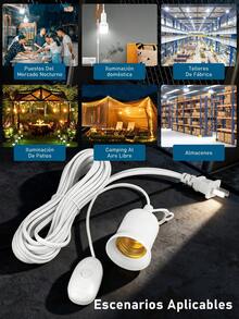 Zócalo de luz colgante 5M con cable de alimentación Con enchufe interruptor Zócalo de lámpara E27 Cable de luz - Tipo de Enchufe A USA (110-127V) - Ver 12