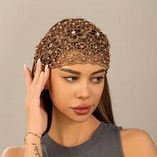 1 Piece 4 Colors Lace Pattern Hairband Headband With Artificial Pearl Pendant Elastic Headband Wide Brim Hair Accessory Women Daily Party Festival Decoration - màu đen - Xem 10