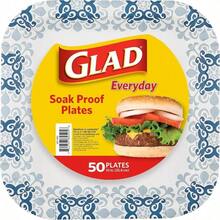 Glad - Platos de papel desechables impresos 50 unidades de 10 pulgadas platos de papel resistentes con hermoso diseño impreso a prueba de remojo 50 platos de papel cuadrados Platos desechables - azul - Ver 2