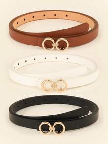 3pcs/Set Women's Gold Buckle Black/White/Brown Versatile Romantic Casual Skinny PU Leather Belt, Suitable For Winter Outfits, All Seasons, Plus Size Available, Suitable For Halloween, Summer, Autumn, School, Halloween And Other Occasions - Multicolor - View 8