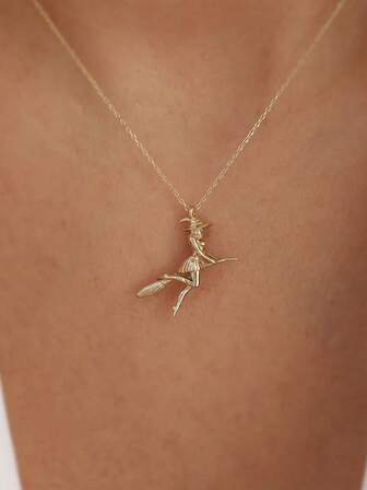 1pc Elegant INS Style 925 Sterling Silver Witch Broom Pendant Necklace, Fashion Clavicle Necklace Suitable For Women, Holiday Party Gift Jewelry