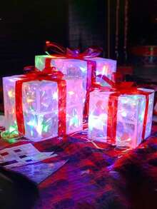 1/3 buc. Bandă LED cu lumină caldă cu cutie cadou cu fundă roșie, cutie cadou iluminată - Decor de masă cu iluminare LED pentru sărbători, ambalaj cadou de ziua de naștere, cadou de Ziua Îndrăgostiților (alimentat cu baterii) - Multicolor - Vizualizare 10