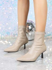 Fall/Winter 7cm High Heel Camel Ankle Boots & Short Boots, Comfortable & Fashionable Pointed Toe Slim Fit Elastic Boots For Women,Kitten Heels - Camel - View 2