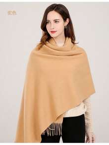 Thick Long Shawl/Blanket, 280g - Khaki - View 7