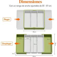 Organizador de cajones de utensilios Lifewit Organizador cubiertos grande expandible Soporte de cubiertos ajustable para cajon Organizador cajones cocina Plástico Grande Verde y Blanco - Verde y Blanco - Ver 2