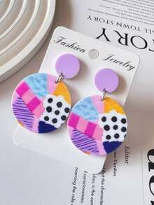 1 paire de boucles d'oreilles pendantes en acrylique asymétriques de forme palette, série de couleurs macaron, design unilatéral. Portez la palette sur l'oreille pour égayer votre vie quotidienne terne