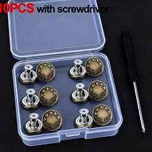 A Set Of 10 Adjustable Metal No-Sew Screw-Fixed Detachable Buckle Sets With A Box, Convenient For Waist Reduction And Denim Repair, And Easy Replacement Of Denim Buttons. - Multicolor - View 8