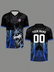 定制球衣，男士单件运动队服，V领足球衫，前后印有姓名、号码和队徽，适合校园比赛、球队制服、休闲、派对等场合，舒适合身 - 彩色 - 查看 9