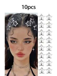 20个星形发夹，2000年代Y2K风格按扣式星形发卡，银色金属发饰，适合女孩和女士，街头风爪夹发卡，学校用品，婚纱，节日装饰，婚礼和角色扮演。 - 彩色 - 查看 8