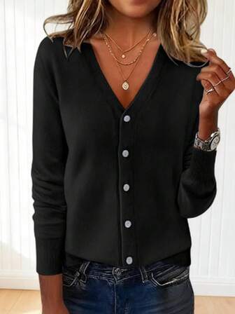 Women's Fashion V-Neck Knitted Cardigan And Sweater, Stylish Outerwear