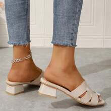 Sandalias de tacón grueso para mujeres, elegantes sandalias blancas de boda, a la moda, con tacones cuadrados y abiertos - Negro - Ver 7