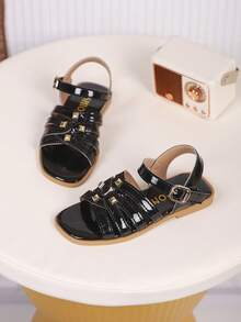 A Pair Of Girls' Sandals New Bow Princess Shoes Elastic Band Design Soft-Soled Casual Girls' Beach Shoes In Summer.