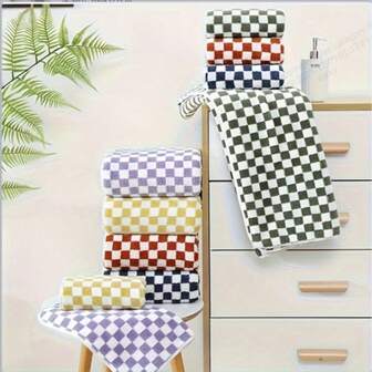 סט מגבות אמבטיה משובצות 4 יחידות - מגבות פנים וגוף רכות במיוחד לייבוש מהיר, מגבות אמבטיה בעלות ספיגה גבוהה, מגבות ספא רכות, אביזרי רחצה אידיאליים כתחליף לכלי ניקוי