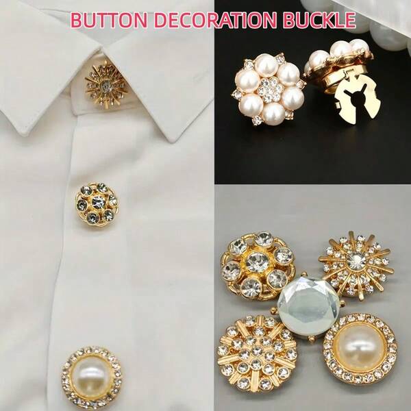 2pcs Rhinestone Button For Women Shirt DIY, Luxury Floral Button Set For Cute Girl Dress Collar Decor, Seamless Brooch Jewelry Gift