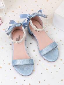 Summer New Arrival Printed Fabric Strap Girls High Heel Sandals, Girls' High Heel Dance Shoes For Student Performance And Daily Activities, Wedding Shoes - Blue - View 6