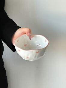 1pc/2pcs/4pcs Ceramic Bowl, Asymmetrical Hand-Painted Minimalist Heart-Shaped Ceramic Bowl, Cute Yogurt Bowl, Salad Bowl, Soup Bowl, Suitable For New Year, Gathering, Party, Dishwasher & Sterilizer - Multicolor - View 17