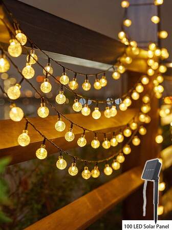 1 pieza Luces solares de cadena con globo de cristal LED de 20/30/50/100/200 con 8 modos de iluminación, resistentes al agua, alimentadas por energía solar, para decoración de jardín, patio, porche, boda y fiesta