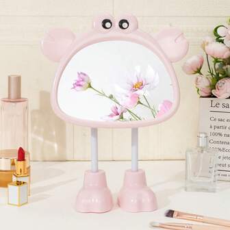 Rosa krabbaformad sminkspegel, söt tecknad design, HD-skrivbordsspegel för kontor, hemmabruk