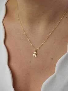1pc Fashionable Stainless Steel 18K Gold Plated Zodiac Sign Alphabet Pendant Necklace, Suitable For Women's Party And Daily Wear, Christmas Gift - Yellow Gold - View 7