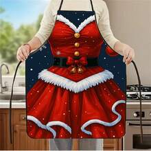 1pc Women's Elegant Christmas Chef Apron - Red & White Ruffled With Golden Buttons, Snowflake & Holly Leaf Trim, Adjustable Waist/Tie Hem, Multi-Size Baking Cooking Apron For Holiday Baking, Cooking, Christmas Party Outfit ( - Multicolor - View 9