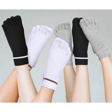 4 Pair Women Toe Socks Striped Cotton Crew Socks With Toes Separated Women Men Athletic Running - Black, White, Grey, Khaki - View 5