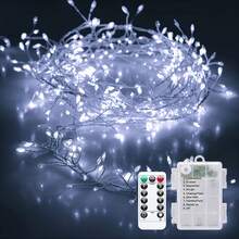 1 件仙女灯串，200/100/50 LED 灯珠，8 种模式，带遥控器和定时器，室内/室外经典电池供电装饰照明，卧室派对，花园树派对装饰，圣诞节万圣节节日装饰 - 電池盒 - 查看 24