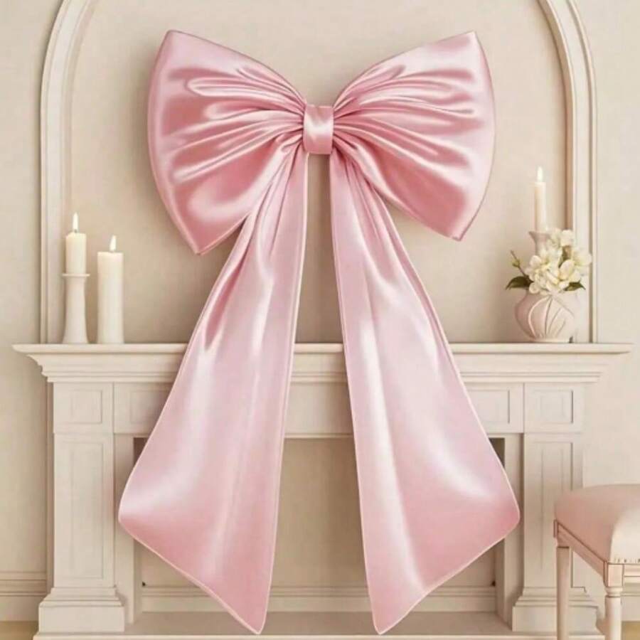 1 pezzo Grande fiocco rosa decorativo, 3D dimensionale, nastro di raso da 24 x 40 pollici per decorare la stanza, il soffitto, decorazione da appendere alla parete di colore rosa chiaro con nappe lunghe, adatto per ragazze di balletto, grande fiocco flirtante come sfondo per feste di compleanno, decorazione per la casa, accessori fotografici, ideale per addio al nubilato, decorazione per feste di matrimonio, tema principessa - Multicolore - Visualizzare 1