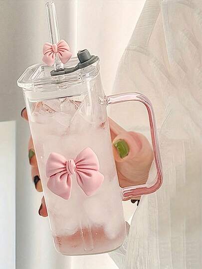 1pc (350ml/11.83oz) Square Bow-Tied Glass Cup With Handle - Clear Pumpkin-Shaped Lead-Free Borosilicate Drinkware - Coffee Cup Travel Essential - Heat-Resistant For Hot & Cold Beverages - Anti-Scald Handle - Dishwasher- - Valentine's Day & Mother's Day Gift - Ideal For Kitchen, Dining, Halloween Parties & Outdoor Events