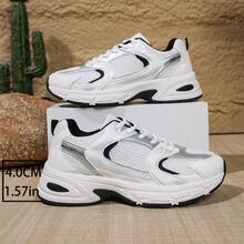 American Retro Contrast Color Running Shoes, Mesh Breathable, Thick Bottom Cushioning, Campus, Street, Daily Wear Template, Running Shoes To Grasp The Relaxation Feeling, 5cm High Casual Shoes - 藍白色 - 查看 6