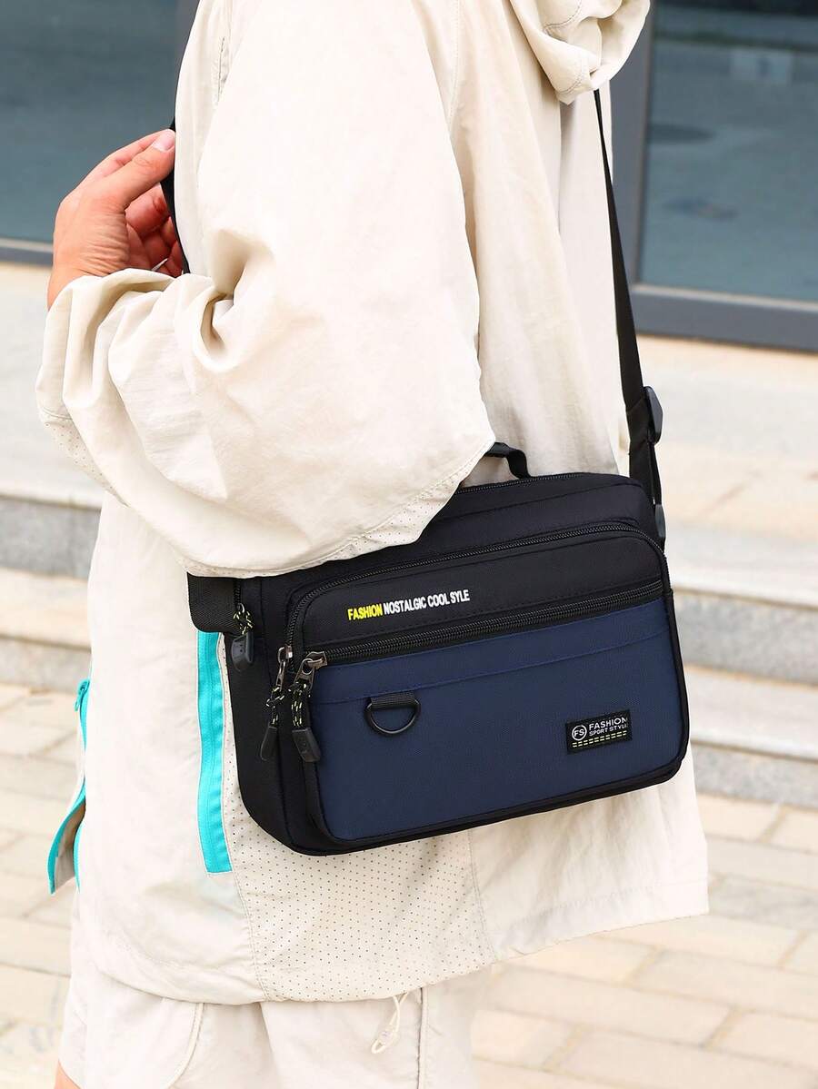 حقيبة ظهر رجالية كاجوال للخارج، حقيبة كتف قطرية ذات موضة جديدة، من قماش نايلون أحادي اللون، مغلقة بسوستة، حقيبة كتف/حقيبة متقاطعة أنيقة - الأزرق - مشاهدة 1