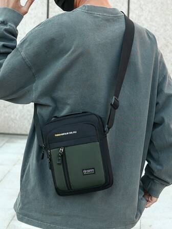 Casual Outdoor Men's Backpack, New FashionShoulder Messenger Bag, Solid Color Nylon Fabric, Zipper Closure, Stylish Shoulder Bag Festival