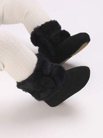 Spädbarnsstövlar med rosett för spädbarn, enfärgade snöstövlar med mjuk botten och bekväma gåstövlar för nyfödda, vinter