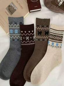 4 Paar warme Damen Kniestrümpfe, bequem & vielseitig für den täglichen Gebrauch, Herbst/Winter - Verschiedenfarbig - Übersicht 3