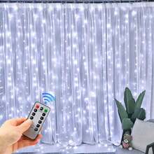 1pc 3M 100/200/300LEDs Curtain Lights, USB Plug In 8 Modes Warm/White Light String Lights Outdoor With Remote Control, Window Wall Hanging Curtain String Lights Suitable For Room, Party, Wedding, White Wall Decoration, And Holiday Decorations, Christmas, Halloween, Thanksgiving Fairy Lights String Gift