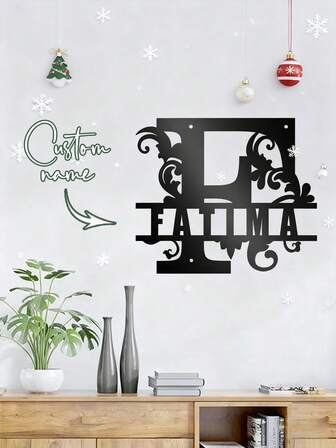 1pc, Custom Kids Wall Letter Decoration, Custom Wall Art 26 Letter Pattern Decoration Metal Art Custom Last Name Sign, Indoor & Outdoor Wall Decoration, Front Door Sign, Custom First Name Personalized Last Name Sign, Logo Home Garden Bar