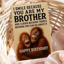 1pc "Loving Birthday Wishes For Brother Card" Greeting Card With Envelope - Orangutan Design - Centric Card For Birthday Occasions, Sending Tender Sibling Affection To Brother, Great For Siblings, Birthday Celebration Present - Multicolor - View 2