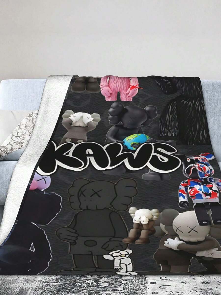 Kawss Kawaii Kaw Blanket The Ultimate Anime Fan Gift - Luxuriously Soft Flannel Blanket, Cartoon Printed Throw For Home, Camping, Travel, Perfect For Christmas & Birthdays - màu đen - Xem 1