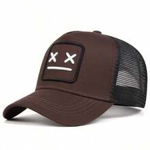 1pc Men's Baseball Cap With Smiling Face Embroidery, Fashionable And Adjustable Truck Driver Hat For Outdoor Sun Protection, Suitable For Spring And Autumn Travel, Tourism, Beach Vacation Halloween - Brown - View 5