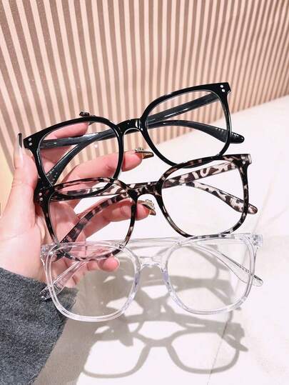 3 副女士多色铆钉方形防蓝光眼镜，PC 材质，Y2K 配饰，女士服装，服装，旅行，季节精选，万圣节精选，时尚眼镜，适合派对、夏季、返校季、海滩派对、街头服饰、自拍、假日等场合。