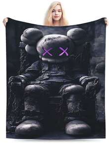 Kawss Kawaii Kaw Blanket The Ultimate Anime Fan Gift - Luxuriously Soft Flannel Blanket, Cartoon Printed Throw For Home, Camping, Travel, Perfect For Christmas & Birthdays - màu đen - Xem 3