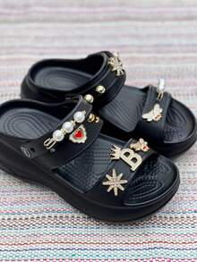 High-Heeled Flip-Flops Made Of 100% EVA With A Randomly Selected Pendant - Soft And Comfortable - 黑色 - 查看 3