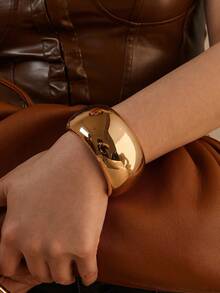 1pc Minimalist Smooth Finish Bangle Bracelet, Fashionable European & American Style - Vàng vàng - Xem 6