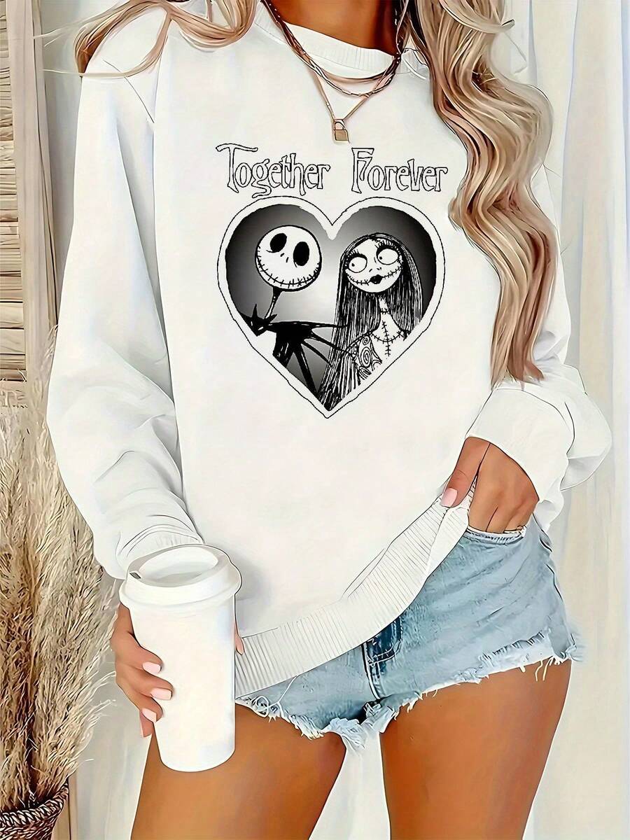 Nightmare Before Christmas Women's Sweatshirt - Official  & Sally Pullover, Long Sleeve Casual Sweater For Fall/Winter, Nightmare Before Christmas Party Outfit Or Everyday Gothic Apparel - trắng - Xem 1