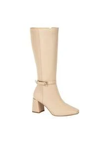 Bota de mujer larga de vestir con tacón ancho y acabado napa tacón medio color beige - Beis - Ver 2