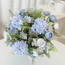 1/3/80支人造玫瑰、绣球花、牡丹混合花束，新娘捧花，婚礼装饰，DIY花环材料，生日派对，家居装饰花瓶，户外花园秋季装饰 - 藍色 - 查看 6