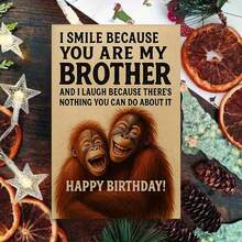 1pc "Loving Birthday Wishes For Brother Card" Greeting Card With Envelope - Orangutan Design - Centric Card For Birthday Occasions, Sending Tender Sibling Affection To Brother, Great For Siblings, Birthday Celebration Present - Multicolor - View 6