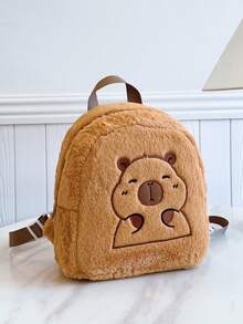 1个大容量可爱水豚图案背包。活泼的学生背包，多口袋设计。时尚背包。背包、书包、双肩包、双肩包、双肩包、迷你背包、小背包、书包、男童背包、学生背包、双肩包、书包，适合女孩、女学生、男学生、女孩、男孩、男孩礼物、可爱背包、迷你背包、水豚背包、背包 - 棕色 - 查看 6