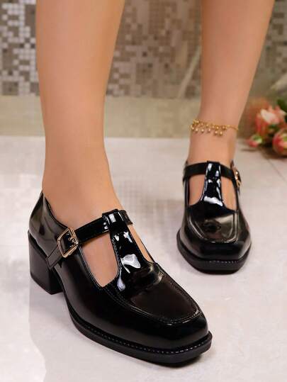 Women's Convenient Platform Mary Jane Shoes, Square Toe Buckle Closure, Comfortable Casual Loafers