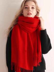 Thick Long Shawl/Blanket, 280g - Red - View 4